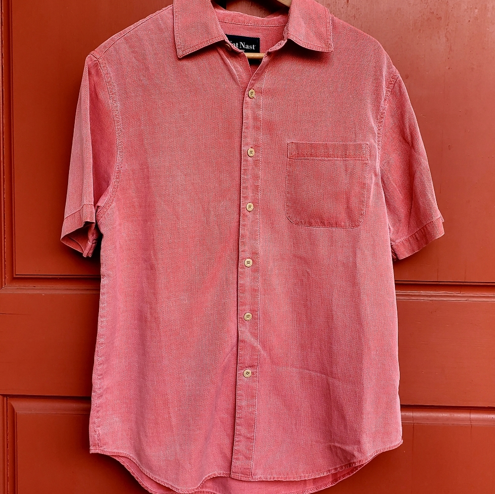 Nat Nast silk blend button down in Tango Red (M)
